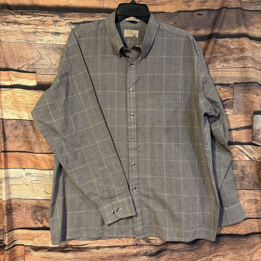 The Fox Collection Men's XL Shirt Gray Plaid Button Up Long Sleeve JCPenney Vtg